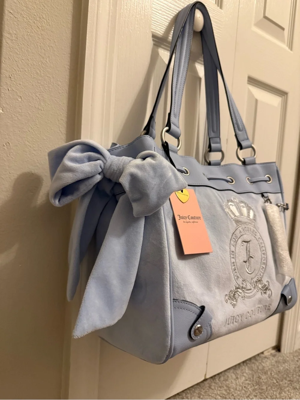 Juicy Couture Light Blue Shoulder Tote with Crest and Charm - Picture 5 of 6